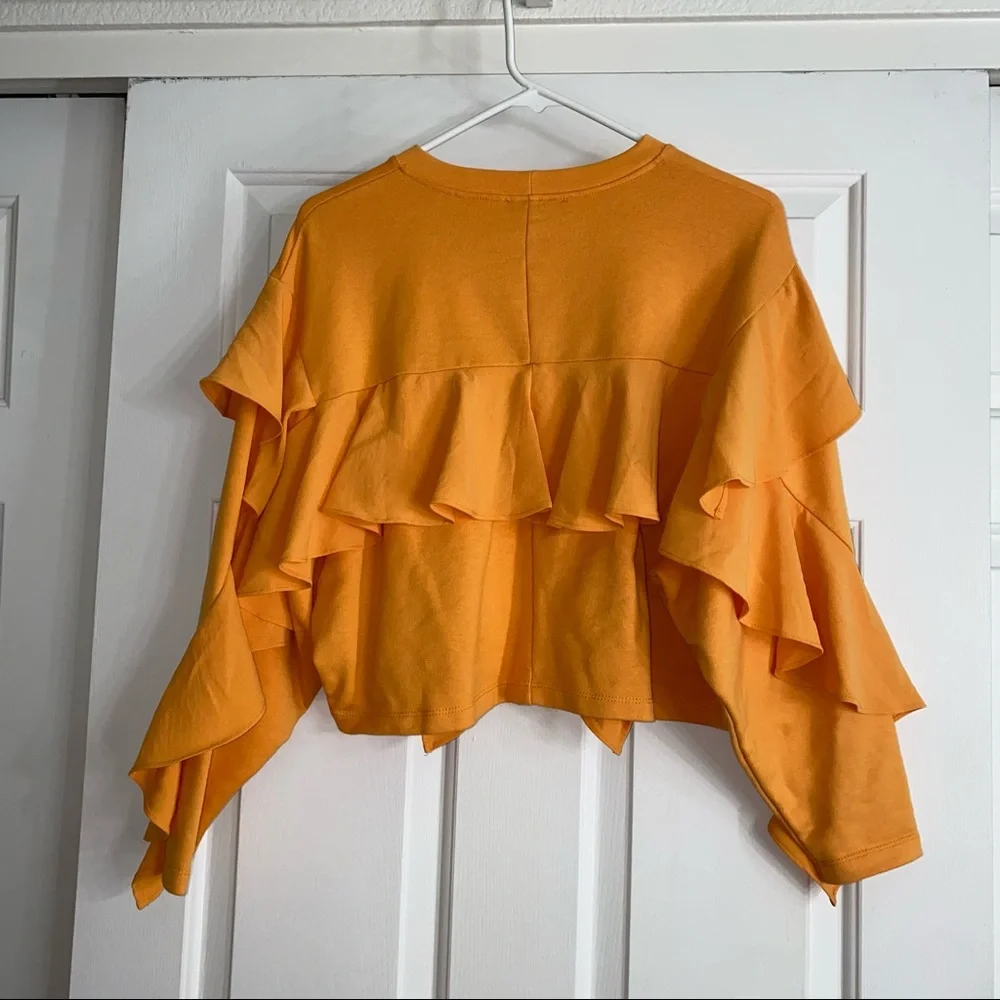 Zara Orange cropped sweater with ruffles - Picture 7 of 9